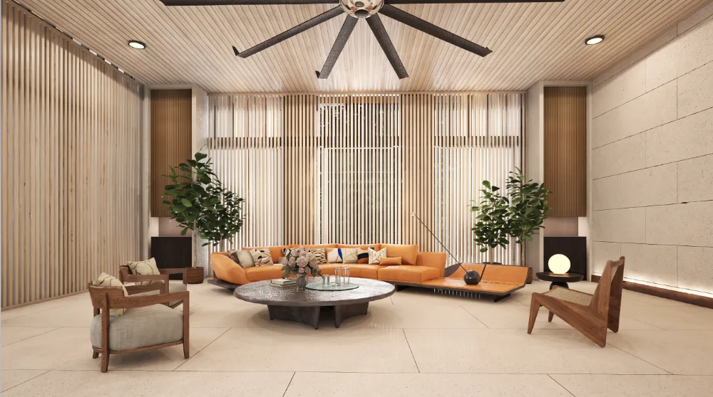 Arrival lobby with skylit ceiling