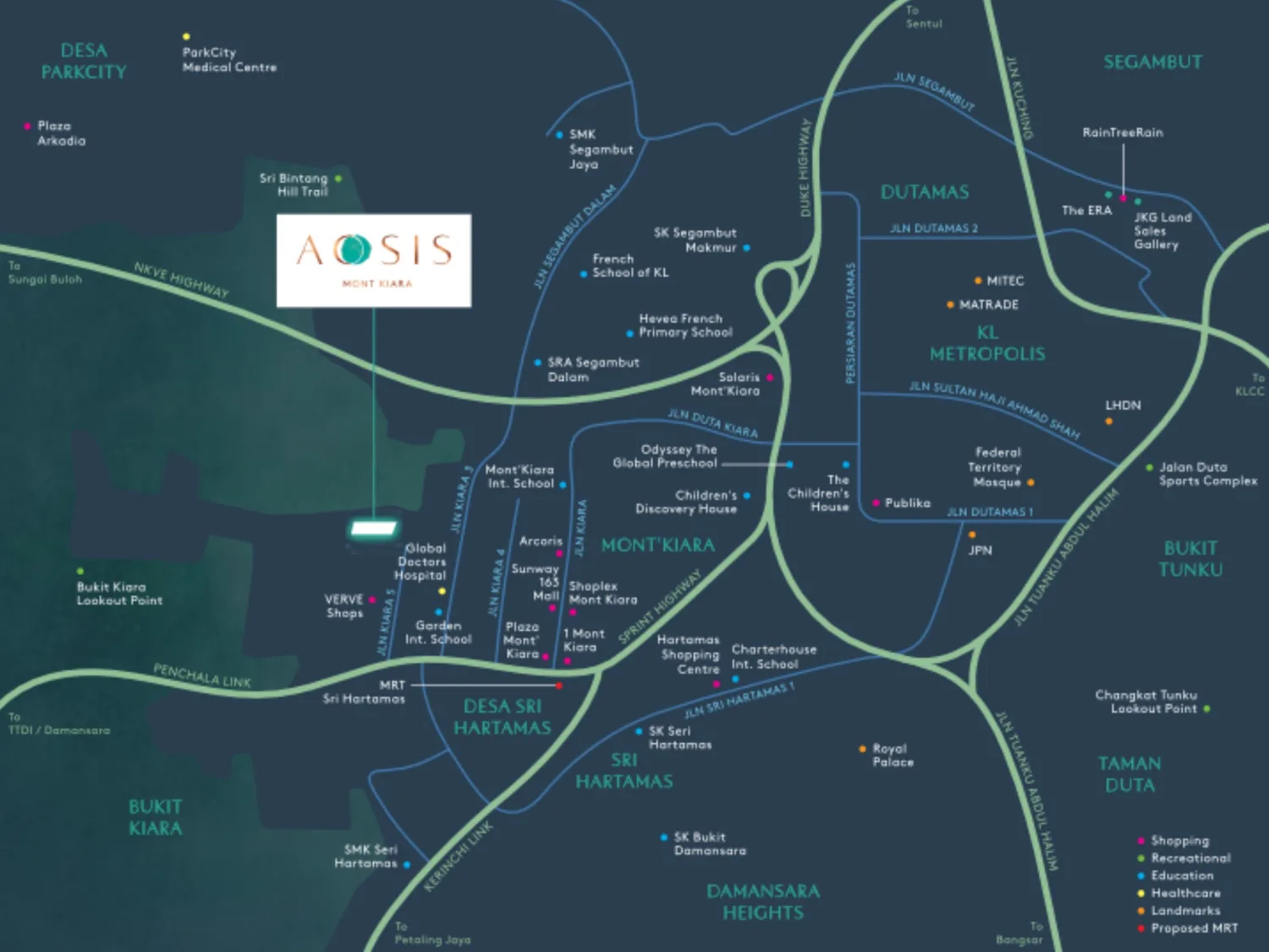 Map of AOSIS Mont Kiara and surrounding amenities