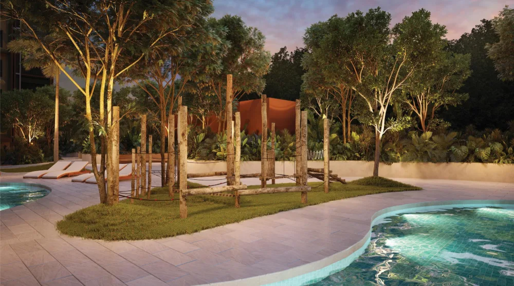 Pool and waterfall landscape